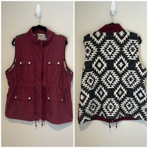 Entro Plus Size Military Style Womens‎ Vest Aztec Print Knit Contrasting Back 1X
